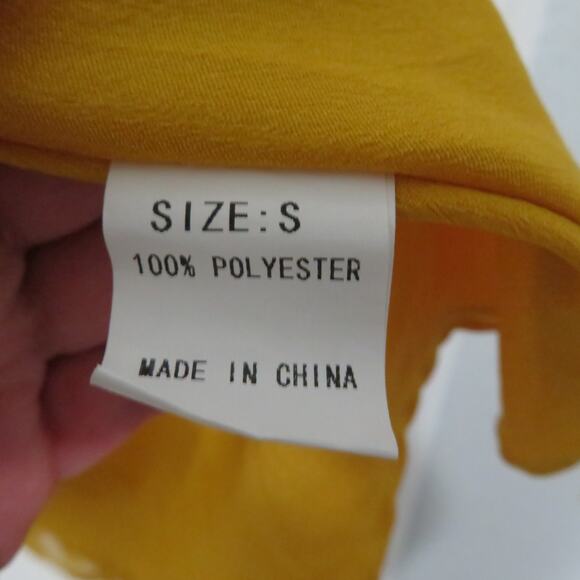 Womens Sz S Mustard Yellow Off the Shoulder Puffy Sleeve Flowy Mini Dress - Picture 6 of 6